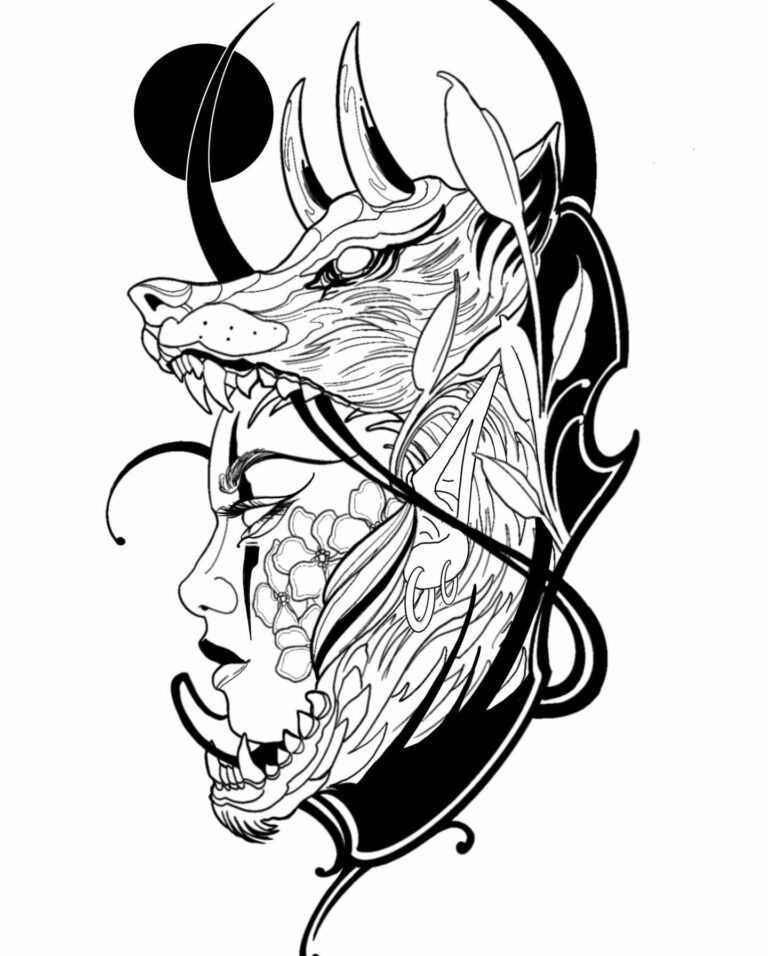 Tattoo Demian Massip. Ilustraciones Mujer naturaleza lobo