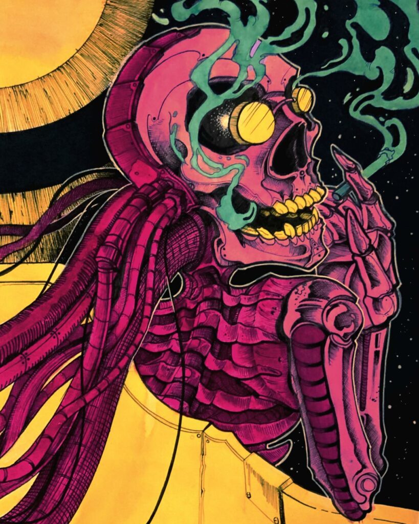 Tattoo Demian Massip. Ilustraciones calavera y tentáculos