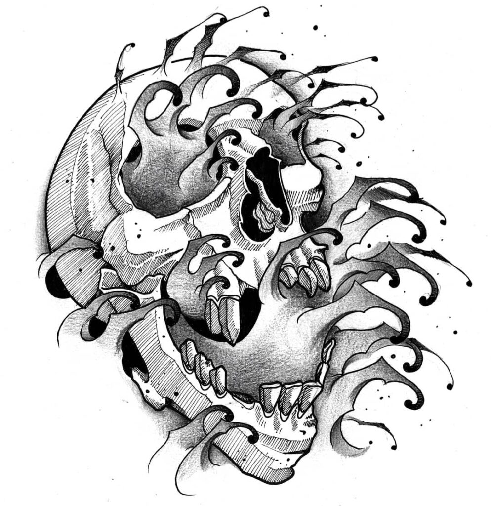 Tattoo Demian Massip. Ilustraciones Calavera de agua