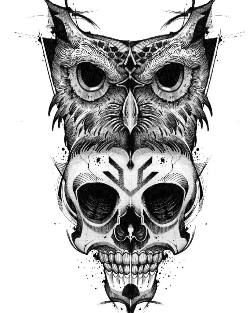 Tattoo Demian Massip. Ilustraciones/ buho calavera